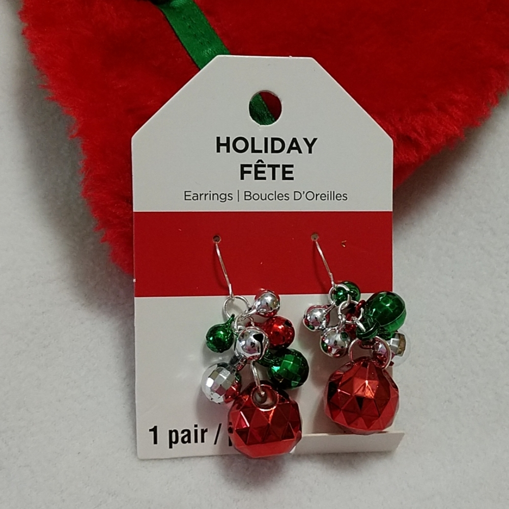3/$21 Dangling Bells Earrings Jingle Christmas Facet Pierced Holiday Multicolor